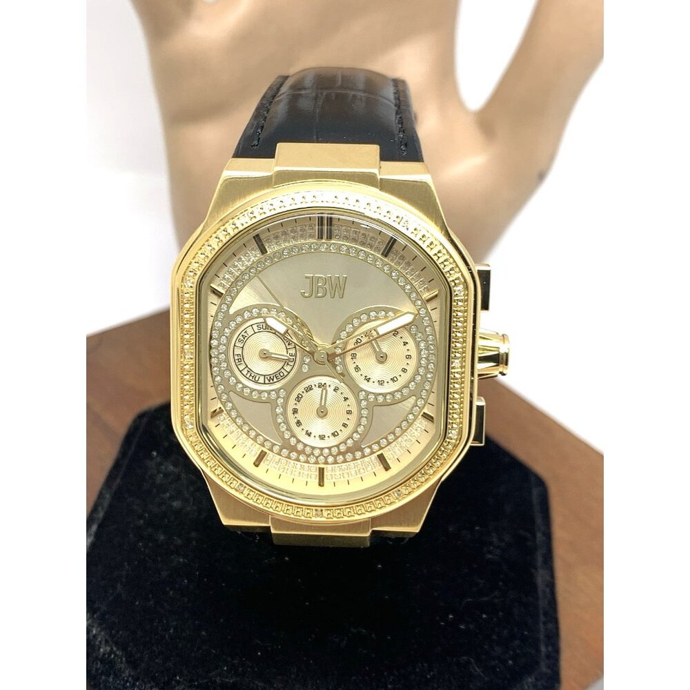 JBW Men's Watch J6408D Orion Quartz Diamond Accent Gold Dial Black Leather Strap